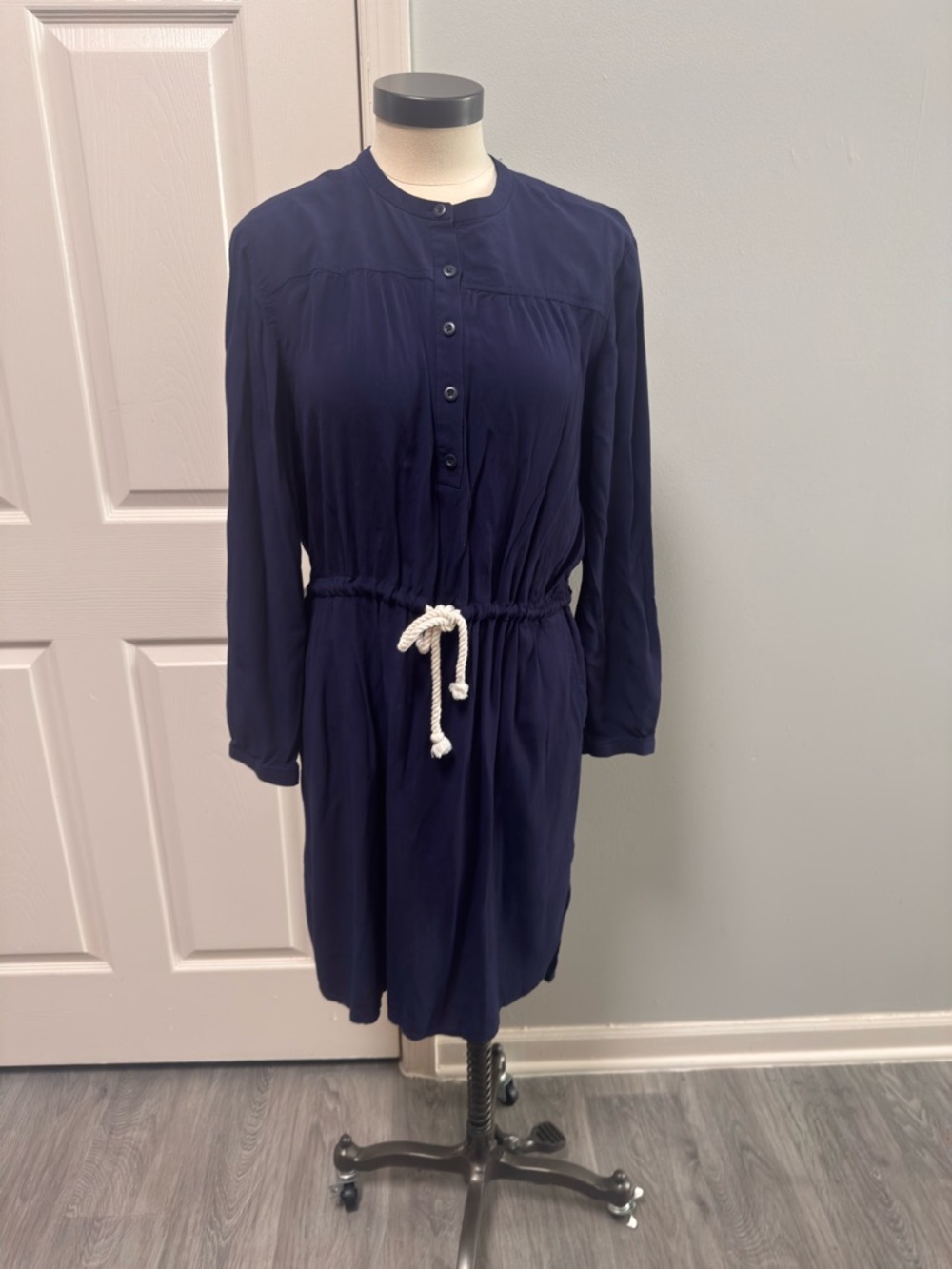 NWOT- J.Crew Navy Long-Sleeve Drawstring Shirt Dress Medium